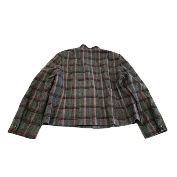 PENDLETON VTG Single Button Blazer Jacket Gray Red Plaid 100% Wool USA Womens XL - Picture 3 of 8